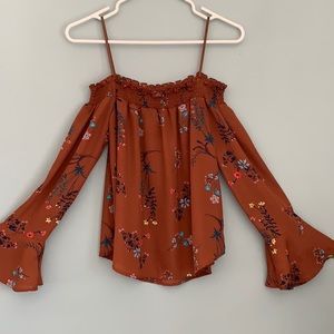 Brown Floral Off the Shoulder Blouse